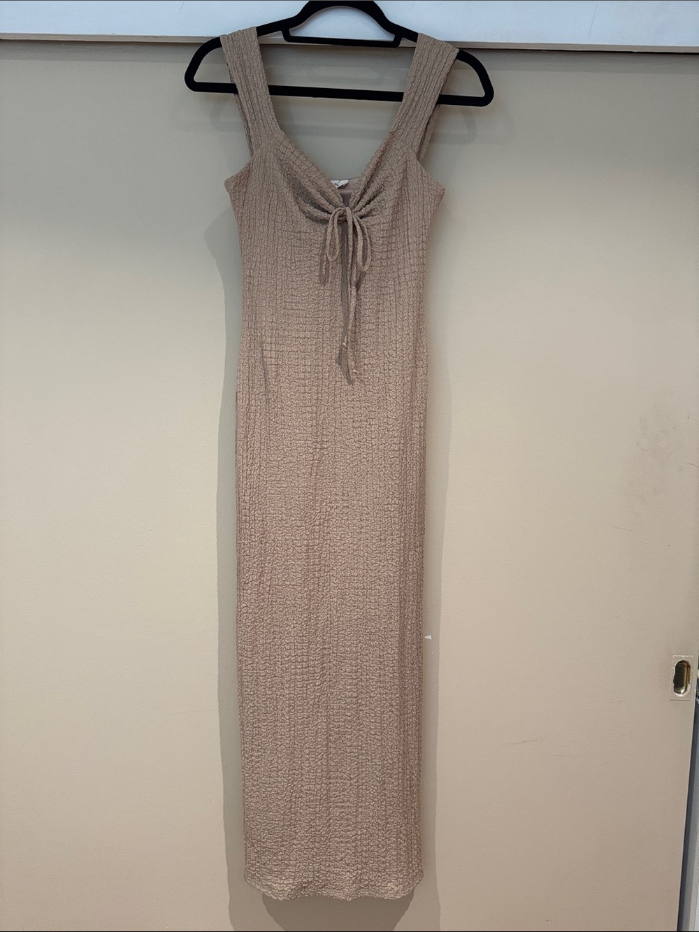 See You Monday Cream Textured Maxi Dress with Front Tie
